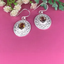 Zhupuk Silver-Plated Crystals Studded Circular Shaped Drop Earrings image 1