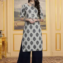 HERE&NOW Women Pack Of 3 Ethnic Motif Printed Round Neck Crepe Kurta image 2