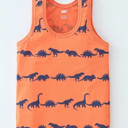 Simply Cotton Interlock Knit Sleeveless Vest Dino Print Pack Of 3 - Orange Green & Blue image 4