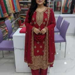 Silakaari Embroidered Silk Georgette Unstitched Dress Material-picture-24