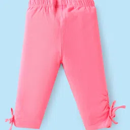 Babyhug Single Jersey Knit Frill Sleeves Floral Printed Top & Capri Set with Bow Applique - Pink image 5