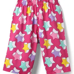 Babyhug Cotton Knit Cap Sleeves Capri Night Suit With Stars Print - Pink image 5