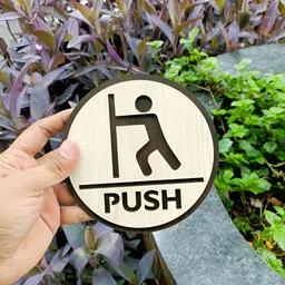 WOXOUR ENTERPRISE Brown & Grey Self-Designed Wooden Round Push-Sign Wall Decor image 3