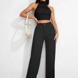 BROADSTAR Women Smart Straight Fit High-Rise Easy Wash Trousers image 2