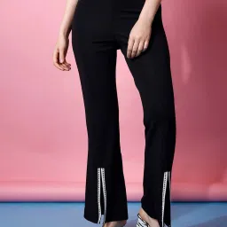 SELVIA Black Regular Fit Mid Rise Bootcut Trousers image 1