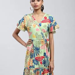 Label Ritu Kumar Mint Green Printed Wrap Dress With Camisole-picture-26