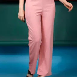 SELVIA Peach Regular Fit Mid Rise Trousers image 1