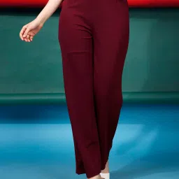 SELVIA Maroon Regular Fit Mid Rise Trousers image 1