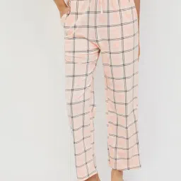 Ginger by Lifestyle Peach & Black Cotton Checks Pyjamas-image-8