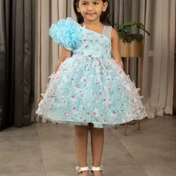 Ministitch Girls Sky Blue Flared Fit Party Dress image 1