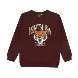 Cavio Kids Maroon Printed Full Sleeves T-Shirt image 1