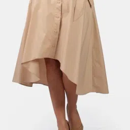 VIRGIO Khaki Flared Fit Solid Skirt image 4