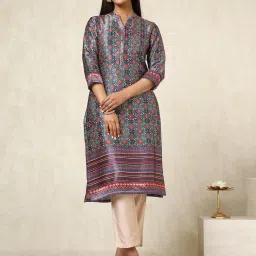 Soch Teal Blue Regular Fit Printed Kurtas image 1