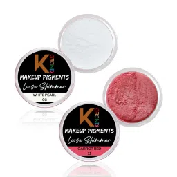 KINDED Makeup Pigments Loose Shimmer Powder Eyeshadow 03 White Pearl & 11 Carrot Red Combo image 1