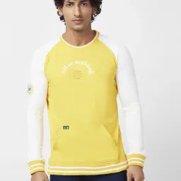Spykar Chrome Yellow & White Slim Fit Colour Block Sweatshirt image 1