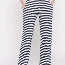 Clovia Blue Cotton Striped Pyjamas image 1