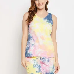 Clovia Multicolored Cotton Tie & Dye Top Shorts Set image 1