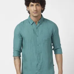 Spykar Atlantic Green Linen Regular Slim Fit Shirt image 1