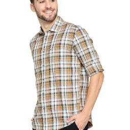 Basics Slim Fit Buckthron Yellow Checks Shirt image 3