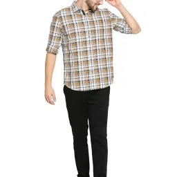 Basics Slim Fit Buckthron Yellow Checks Shirt image 5