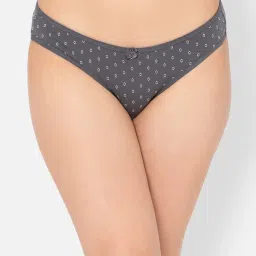 Clovia Grey Cotton Printed Bikini Panty image 1