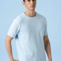 Rare Rabbit Blue Regular Fit Solid T-Shirt image 1