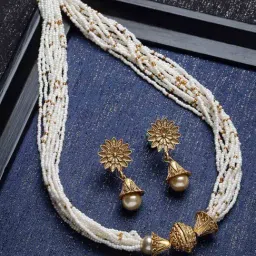 Panash Gold Plated Stone Studded & Pearl Beaded Jewellery Set-picture-43