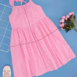 Pantaloons Junior Kids Pink Self Pattern Dress image 1