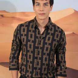 Rare Rabbit Grey Regular Fit Geometric Shirt image 1