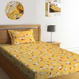 Klotthe Yellow Cotton Blend 300 TC Single Elastic Bedsheet With 1 Pillow Cover image 1