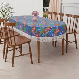 Myntra Elegant Homes Blue Floral Waterproof Plastic Oval 6-Seater Table Cover-picture-33