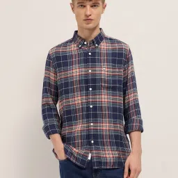 The Bear House Blue Cotton Slim Fit Checks Shirt image 1