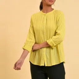 W Yellow Cotton Striped Top image 1