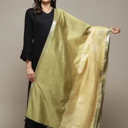 Biba Yellow & Green Woven Pattern Dupatta image 1