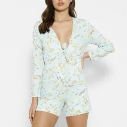 Forever 21 Blue & Mustard Printed Romper-image-49