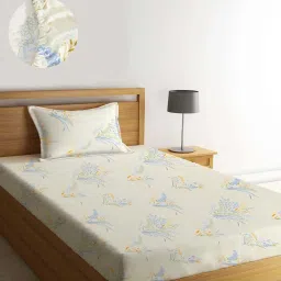 Klotthe White Cotton Blend 300 TC Single Elastic Bedsheet With 1 Pillow Cover image 1