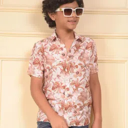 Crimsoune Club Boys Brown Slim Fit Floral Print Shirt-image-41