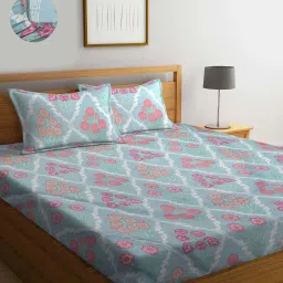 Klotthe Skyblue Cotton Blend 300 TC Elastic Bed Sheet With 2 Pillow Covers image 1