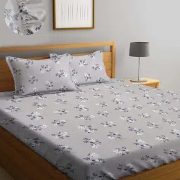 Klotthe Grey Cotton Blend 300 TC Elastic Bed Sheet With 2 Pillow Covers image 1