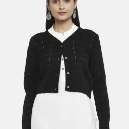 Rangmanch by Pantaloons Black Self Pattern Cardigan image 1