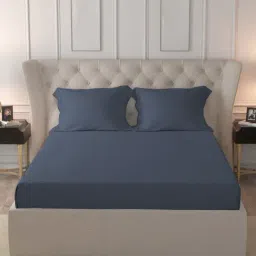 Pizuna Dark Blue 400 TC Cotton King Bed Sheet with 2 Pillow Covers-picture-12