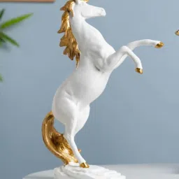 Nestasia Durable White Resin Made Horse Sculpture With A Metallic Gold Mane I Perfect For Gifting image 1