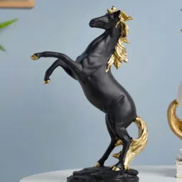 Nestasia Durable Black Resin Made Horse Sculpture With A Metallic Gold Mane I Perfect For Gifting image 1