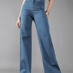 DOLCE CRUDO Blue Flared Fit High Rise Stretchable Jeans-picture-11