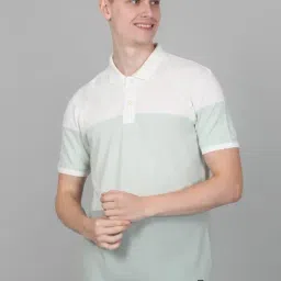 Cantabil Green Regular Fit Colour Block Polo T-Shirt-picture-36
