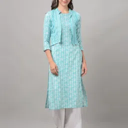 Dollar Missy Blue Embroidered Straight Kurta With Jacket image 1