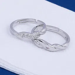 Silver Shine Silver-Plated & White Studded Couple Adjustable Finger Rings-picture-25