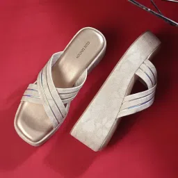 Clog London Women's Beige Cross Strap Wedges image 1