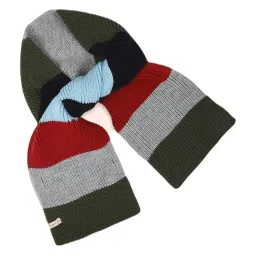 Pantaloons Junior Olive Green Striped Beanie & Muffler Set image 1