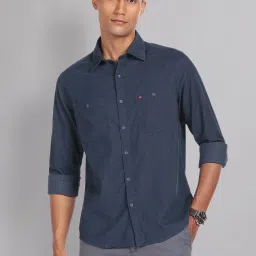 AD by Arvind Navy Slim Fit Corduroy Shirt image 1